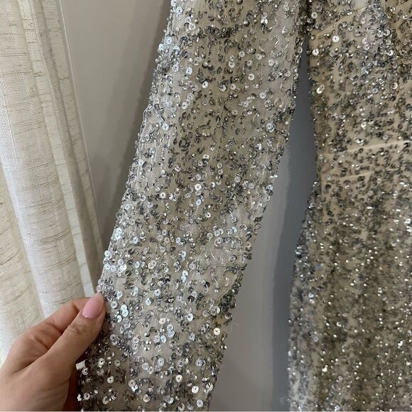 Mac Duggal 5741 Fringe Slit Plunging Neck Dress - Picture 7 of 11